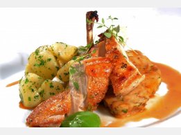 Roast Chicken Breast with Bun Stuffing with Almonds, Herb Potatoes