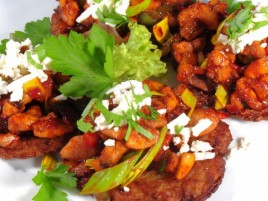 Potato Pancakes with Spicy Meat Mixture and Salted Cheese