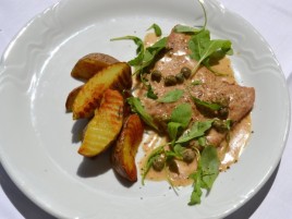 Veal "Scaloppini" with Marsala Cream Sauce with Arugula, Roasted Potatoes